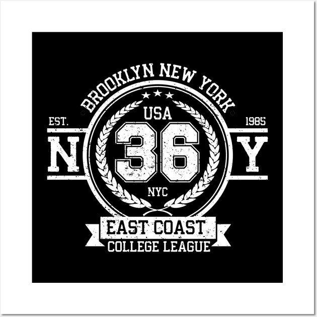 Brooklyn New York College League Vintage Denim Wall Art by ChrisPrintShop